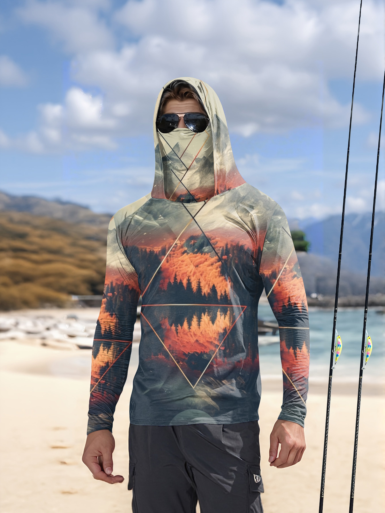 Fishing Mask Sun Protection - Мужская рыбацкая толстовка для активного отдыха
